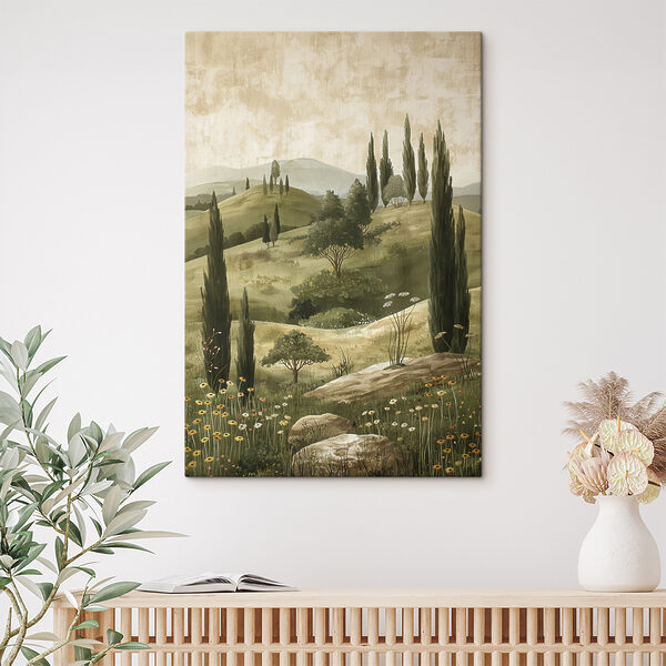 Gemälde einer Landschaft mit Bäumen und Hügeln Wandbilder Gemälde einer Landschaft mit Bäumen und Hügeln