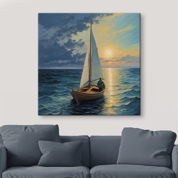 Gemälde eines Mannes in einem Boot auf dem Meer Wandbilder Gemälde eines Mannes in einem Boot auf dem Meer
