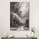 Wandbilder Schwarz-Weiß-Bild von einem Wald und Wolken