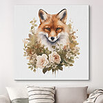 Wandbilder Fuchs mit Blumen um ihn herum