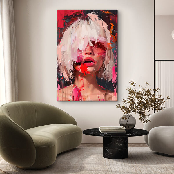 Wandbilder Frau mit weißem Haar und rosa Farbe