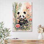 Wandbilder Pandabär mit Blumen und Bambus