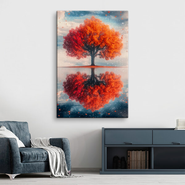 Baum mit orangefarbenen Blättern auf ihm Wandbilder Baum mit orangefarbenen Blättern auf ihm