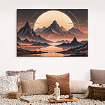Wandbilder Landschaft mit Bergen und Wasser und einem großen Mond
