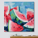Wandbilder Gruppe von Wassermelonen auf einer blauen Fläche