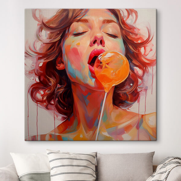 Frau mit roten Haaren und einem Lollipop Wandbilder Frau mit roten Haaren und einem Lollipop