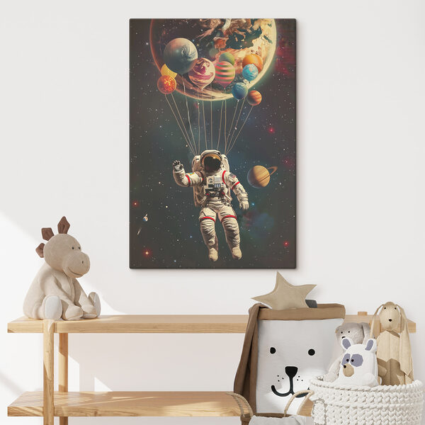 Ein Astronaut schwebt mit Luftballons im Weltraum Wandbilder Ein Astronaut schwebt mit Luftballons im Weltraum