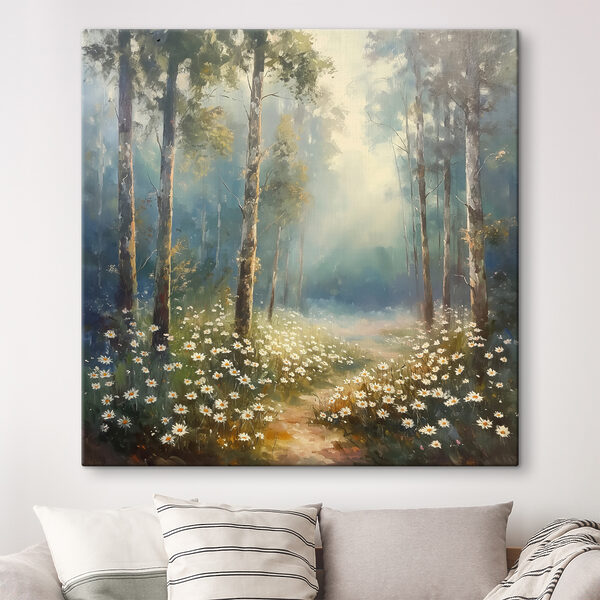 Gemälde eines Waldes mit Blumen und Bäumen Wandbilder Gemälde eines Waldes mit Blumen und Bäumen