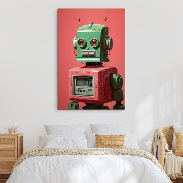 Grüner und rosa Roboter mit großen Augen Wandbilder Grüner und rosa Roboter mit großen Augen