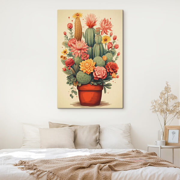 Kaktus und Blumen in einem Topf Wandbilder Kaktus und Blumen in einem Topf