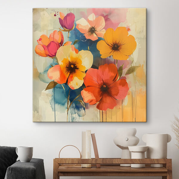 Gemälde mit Blumen an einer Wand Wandbilder Gemälde mit Blumen an einer Wand
