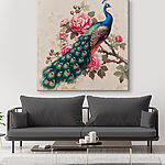 Wandbilder Pfau auf einem Zweig mit Blumen