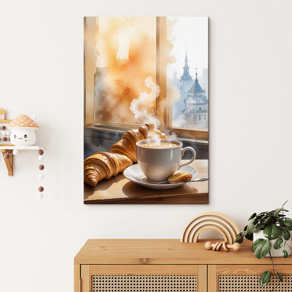 Tasse Kaffee und Croissants auf einem Tisch Wandbilder Tasse Kaffee und Croissants auf einem Tisch
