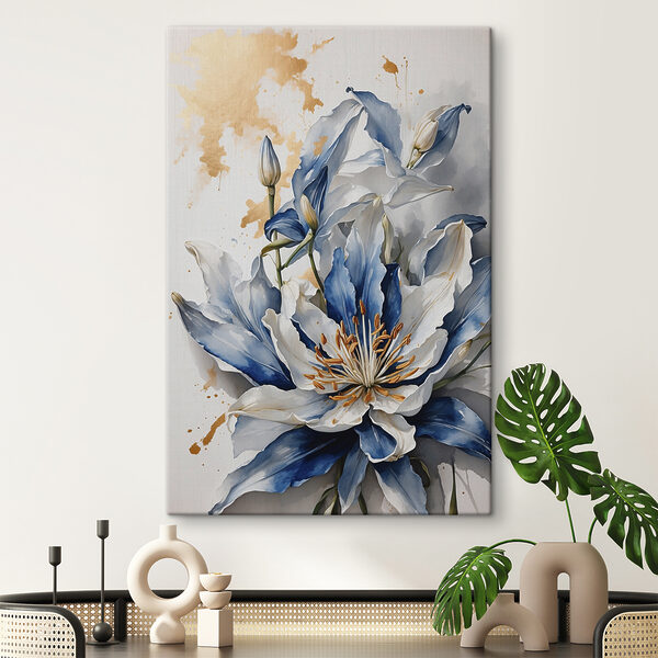 Gemälde einer weißen und blauen Blume Wandbilder Gemälde einer weißen und blauen Blume
