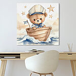 Wandbilder Aquarell eines Teddys in einem Boot