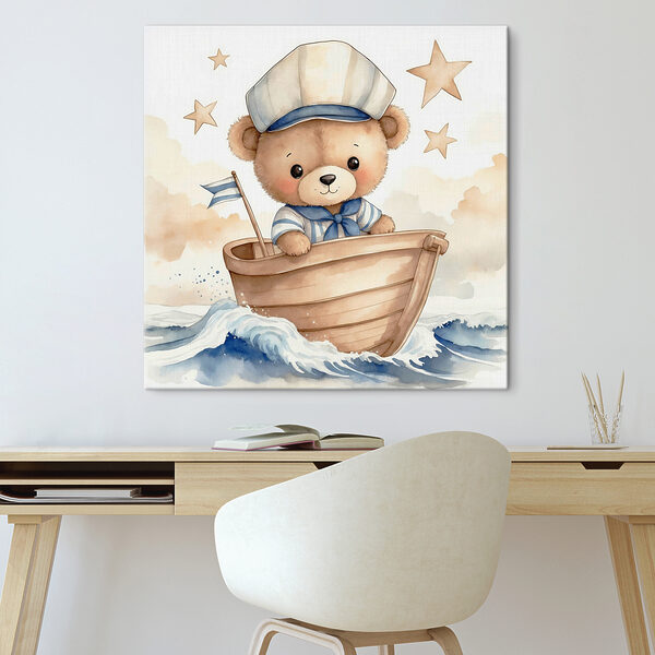 Aquarell eines Teddys in einem Boot Wandbilder Aquarell eines Teddys in einem Boot