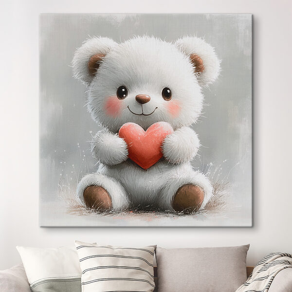 Weißer Teddybär, der ein Herz hält Wandbilder Weißer Teddybär, der ein Herz hält