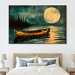 Wandbilder Boot auf dem Wasser mit Vollmond im Hintergrund