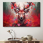 Wandbilder Hirsch mit Geweih, umgeben von Blumen