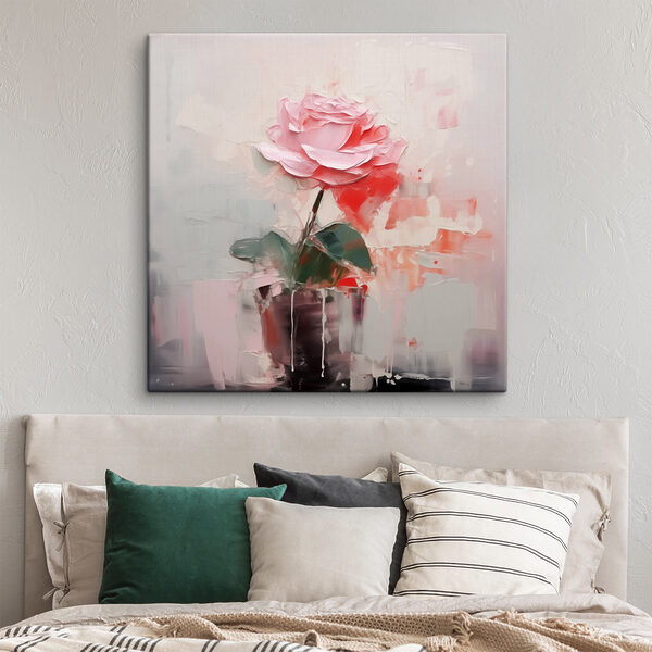 Gemälde einer rosa Rose in einem Topf Wandbilder Gemälde einer rosa Rose in einem Topf