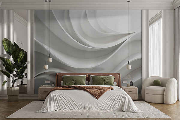 Weiße Wand mit geschwungenen Linien Fototapeten Weiße Wand mit geschwungenen Linien