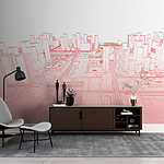 Fototapeten Rote Linienzeichnung einer Stadt