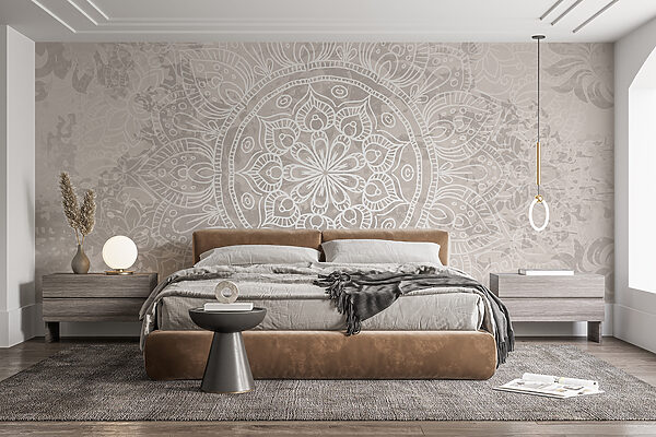 Weißes und graues Mandala Fototapeten Weißes und graues Mandala