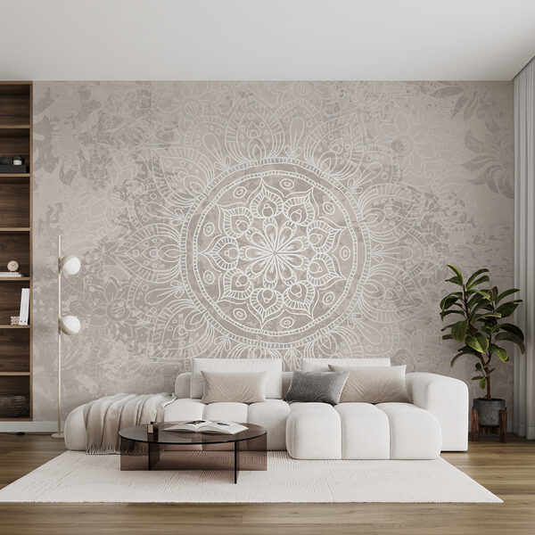 Fototapeten Weißes und graues Mandala