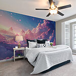 Fototapeten Bunter Himmel mit Wolken und Herzen