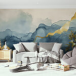 Fototapeten Neblige Berge mit schimmernden Adern