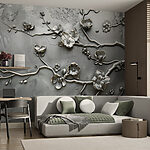 Fototapeten Silbernes Blumenmuster an einer Wand