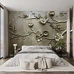 Fototapeten Wand mit Blumen und Zweigen