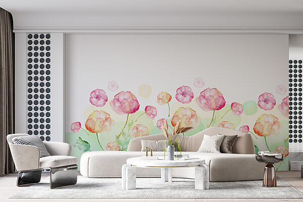 Aquarellmalerei von Blumen Fototapeten Aquarellmalerei von Blumen