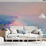Fototapeten Strand mit rosa und blauem Himmel
