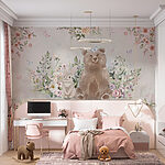 Fototapeten Bär und Kaninchen mit Blumen