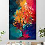 Wandbilder Canvas prints Painting of a tree with orange and blue leaves