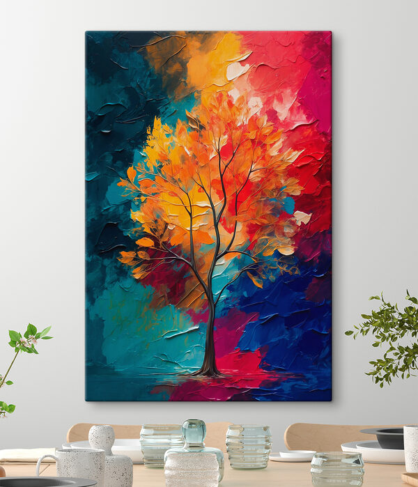 Canvas prints Painting of a tree with orange and blue leaves Wandbilder Canvas prints Painting of a tree with orange and blue leaves