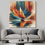 Wandbilder Canvas prints Sailboat on water with colorful clouds