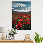 Wandbilder Canvas prints Field of red flowers with a mountain in the background