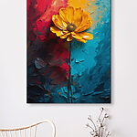 Wandbilder Canvas prints Yellow flower on a blue and red background