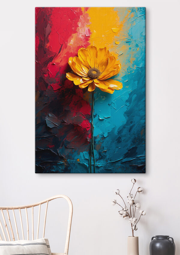 Canvas prints Yellow flower on a blue and red background Wandbilder Canvas prints Yellow flower on a blue and red background