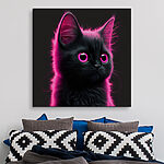 Wandbilder Schwarze Katze mit rosa Haaren