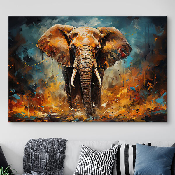 Ein Elefant mit Stoßzähnen und Schmutz Wandbilder Ein Elefant mit Stoßzähnen und Schmutz