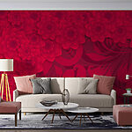 Fototapeten Rotes Blumenmuster auf rotem Hintergrund