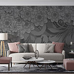Fototapeten Graues und weißes Blumendesign
