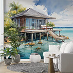 Fototapeten Aquarellmalerei eines Hauses auf Stelzen