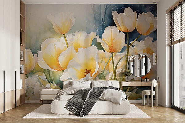 Malerei von weißen Blumen Fototapeten Malerei von weißen Blumen