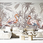 Fototapeten Gruppe von Flamingos in einem Wald