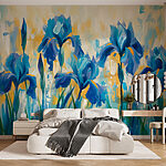 Fototapeten Gemälde mit blauen Blumen