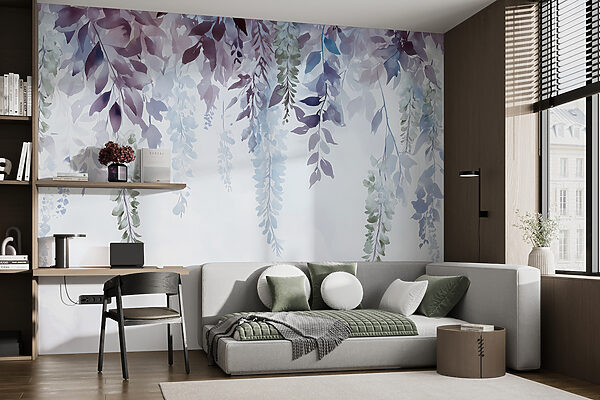 Malerei von Blättern und Blumen Fototapeten Malerei von Blättern und Blumen